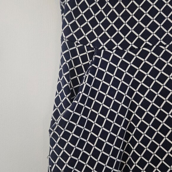 New York & Company Navy & White Geometric Print Small A-Line Dress - Picture 5 of 10